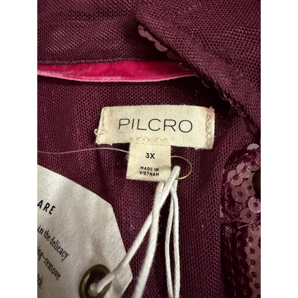 NWT Anthropologie Pilcro Sequin Buttondown Shirt Plum 3X Top Party Holiday - Picture 7 of 9